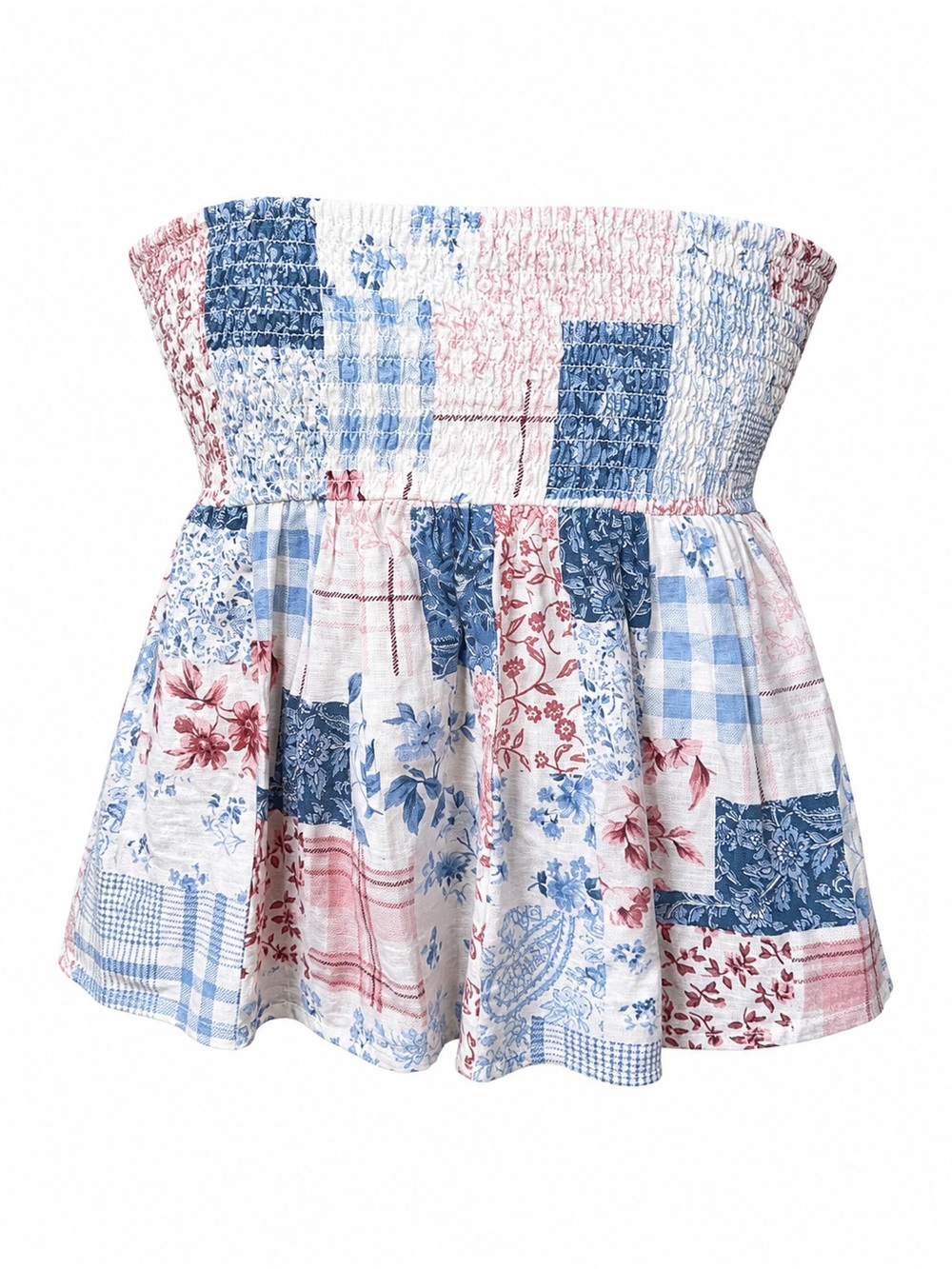 American Eagle Patchwork Linen Peplum Tube‎ Top Cottagecore Coquette Boho Small